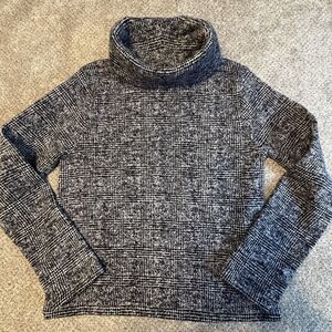 J. Crew Plaid Funnel Neck Thick Fleece Pullover Top Black White Size Large